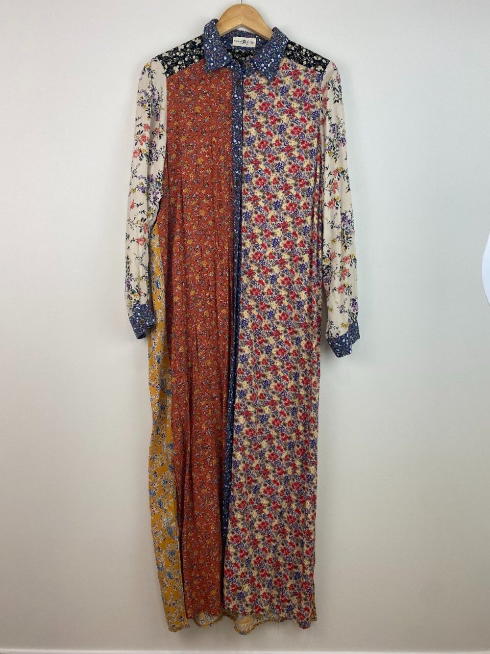 Natural Life Esme Mixed Floral Patchwork Maxi Shirt Dress Duster Boho Size M